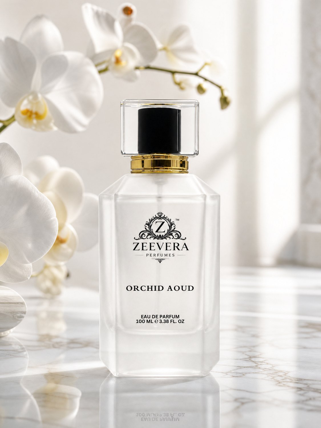 Orchid Aoud — frosted white 100ML bottle with white orchids