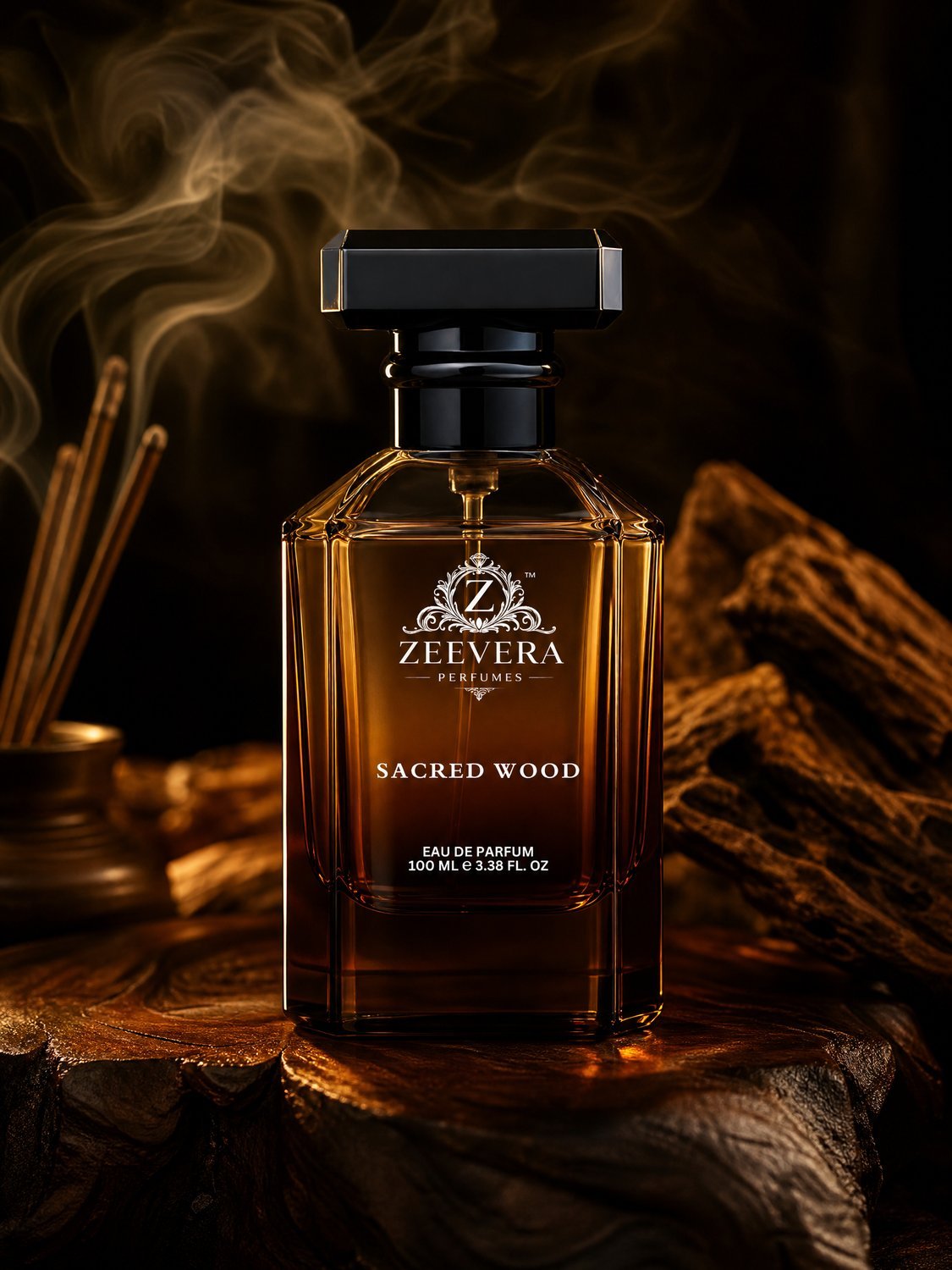 Sacred Wood — amber gradient 100ML bottle with oud wood and incense